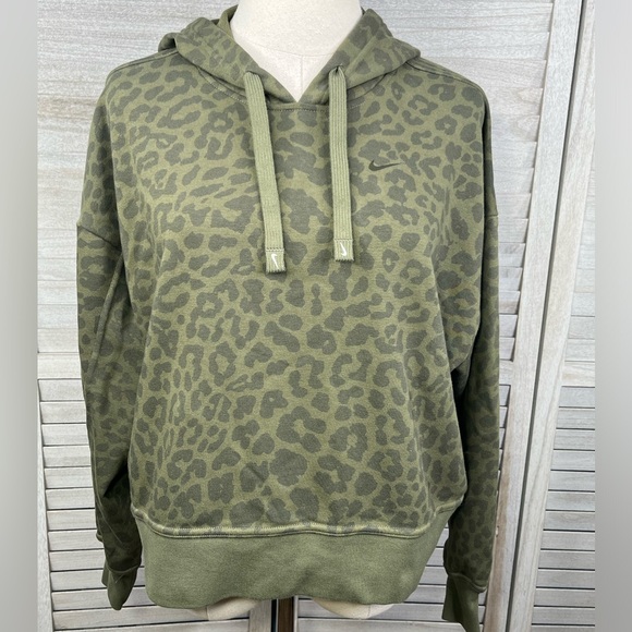 NIKE Cropped Hoodie Sweatshirt Green Cheetah Print-Medium - Picture 2 of 4